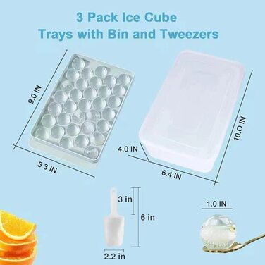 Круглий піднос для кубиків льоду Theuwnee з кришкою, форма для виготовлення кульок для льоду 2 шт. для морозильної камери, міні-піднос для кубиків льоду розміром 1 на 66 шт. сфера для охолодження льоду Коктейль віскі Чай і кава (небесно-блакитний)