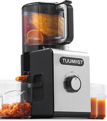 TUUMIIST Шнековий соковитискач XXL, 150 мм, 3 л, для сім'ї, 99% вижимка, BPA-free, REV Anti-Blockier System, чорний