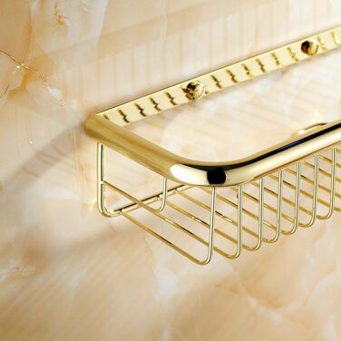 Настінні полиці для ванної кімнати Beelee Латунний душовий кошик з піддоном для мила (45 см, золотистий, полірований)