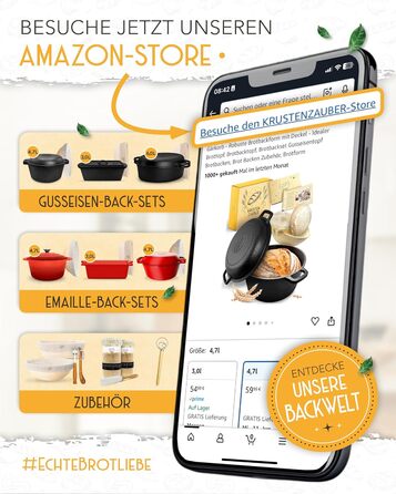 Набір для випікання хліба з чавунного лиття Krustenzauber XXL: форма, корзина для підйому, лопатки, ніж та інше. Ідеальний для початківців (форма 40 см)