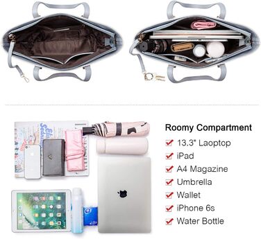 LOVEVOOK Сумка-шоппер для жінок, велика жіноча сумка, шкіряна сумка LOVEVOOK, 3-частинний набір (світло-сірий/темно-сірий)