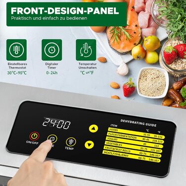 Електрична сушарка для продуктів Kwasyo з нержавіючої сталі, 12 ярусів, 30-90°C, таймер 24 год