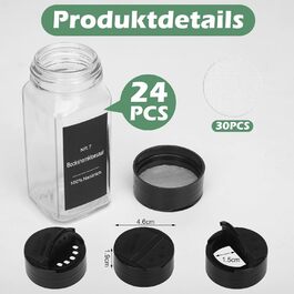 Набір скляних банок для спецій 30 шт. з дозатором, вологостійкі етикетки, 120 мл, чорний колір, органайзер для спецій