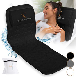 Подушка для ванни повного тіла 125x43 см - килимок для ванни з підголовником для підтримки шиї, спини та ніг - з мішком для прання та подорожей та гачком для швидкого сушіння - (Чорний)