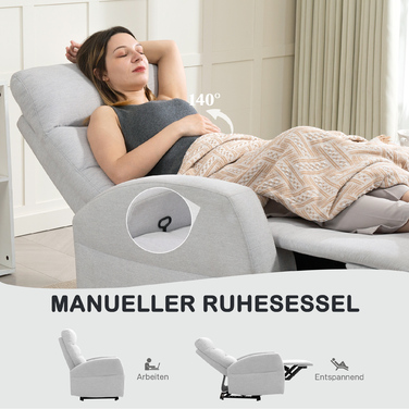 Крісло HOMCOM Relaxsessel, крісло для телеперегляду зі спинкою, що відкидається, м'яке крісло для телевізора з підставкою для ніг, крісло для відпочинку з виглядом льону для вітальні, спальні, до 150 кг, світло-сіре | Aosom