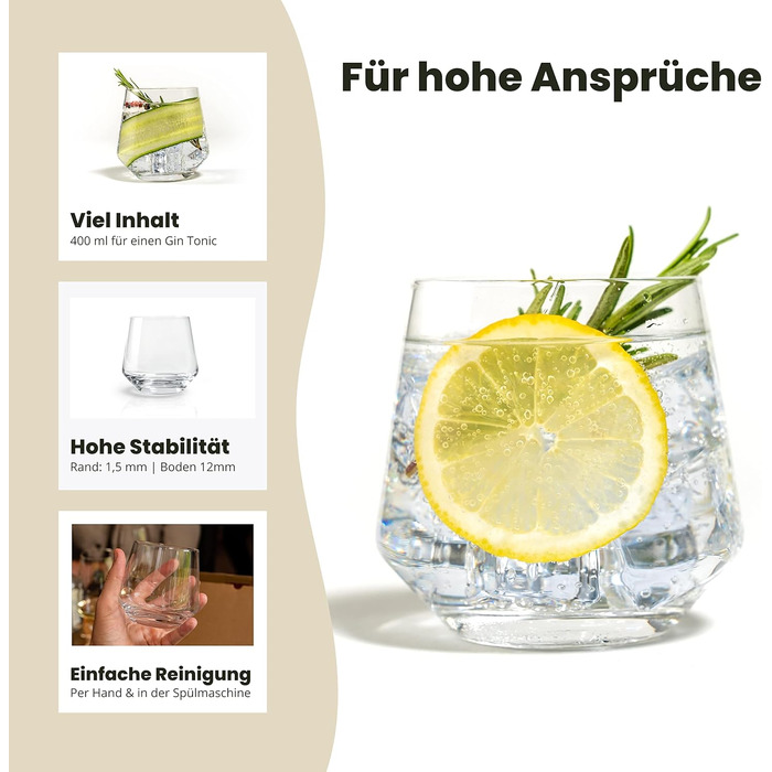 Набір келихів для джину та тоніку 4 шт, 400 мл, в подарунковій коробці з рецептами коктейлів, для великого льоду. Подарунок для чоловіків та жінок