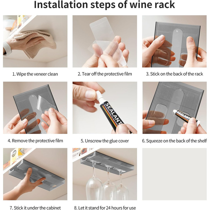 Тримач для келихів DESONAUT під шафу, сірий, 4 шт. - органайзер для келихів та окулярів