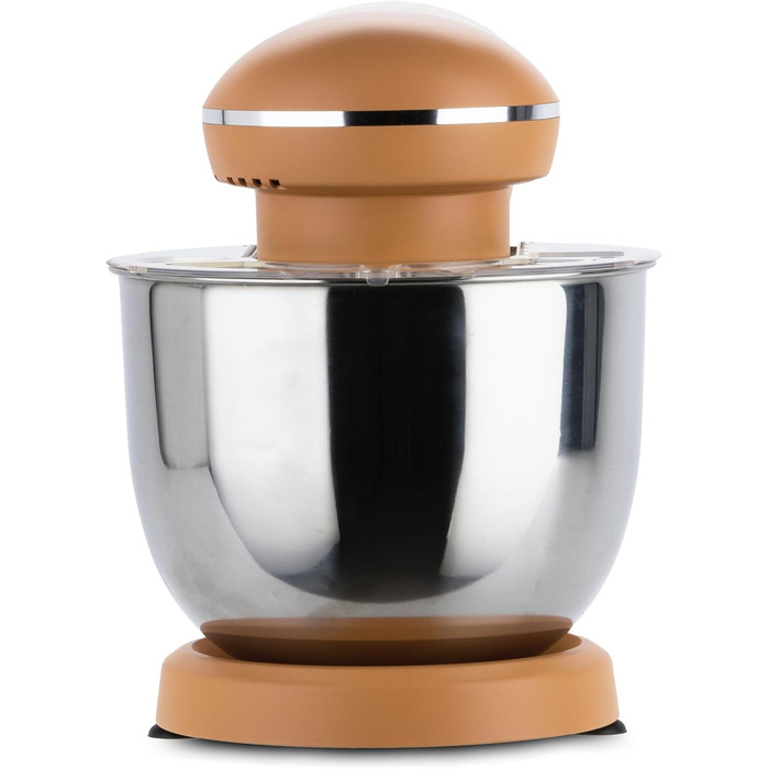 Міксер Prixton KR250 для випічки, 1500 Вт, 10 швидкостей, чаша 5 л з нержавіючої сталі, 3 насадки, прозорий ковпак (Оранжевий)