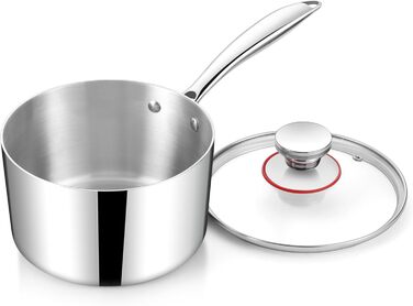 Каструля HaWare 16 см з нержавіючої сталі з кришкою, 1.9 л, для всіх плит, індукція, здорове приготування, не має покриття, для миття в посудомийній машині