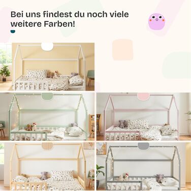 Ліжко дитяче Hesel Hausbett біле 90x200 см з бортиками та ламелями. Монтессорі ліжко-платформа для підлітків. Дерев'яне ліжко від en.casa