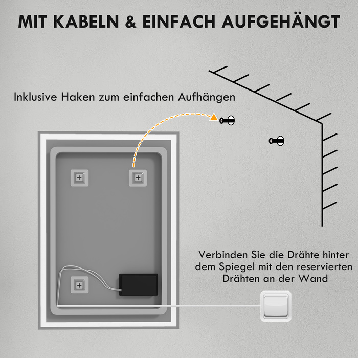 Дзеркало для ванної кімнати Badspiegel з підсвіткою LED, сенсорне управління, білий колір