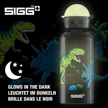 Дитяча пляшка для пиття SIGG Glow (0,4 л), Дитяча пляшка для пиття SIGG Glow з герметичною кришкою, алюмінієва легка пляшка для пиття (Glow Dinosaurs)