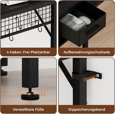 Ігровий стіл Oak & Tea 120x52 см з ящиками, регульованою полицею та підставкою для монітора – для роботи, навчання та геймінгу, коричнево-чорний