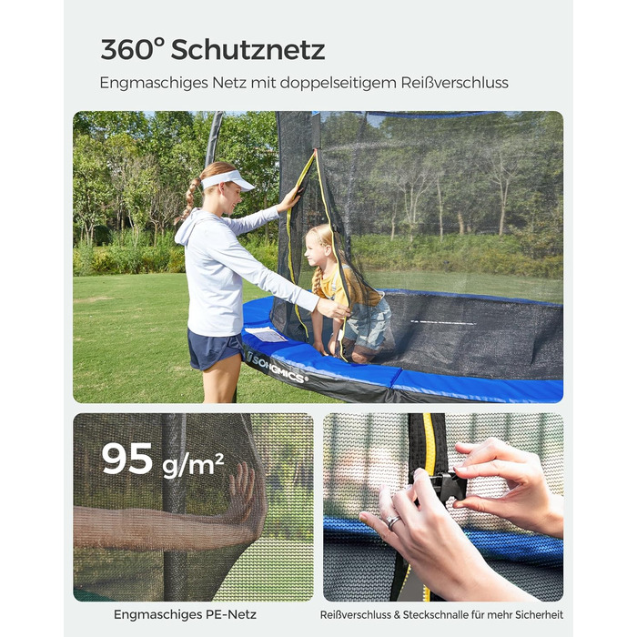 Батут SONGMICS садовий Ø305 см з захисною сіткою, драбиною, м'якими стійками, чорно-синій