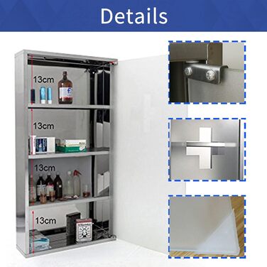 Шафа для ліків з ключем, 60x30x12 см, 4 відділення, металева, з дверцятами зі скла, включаючи 2 ключі (біла)