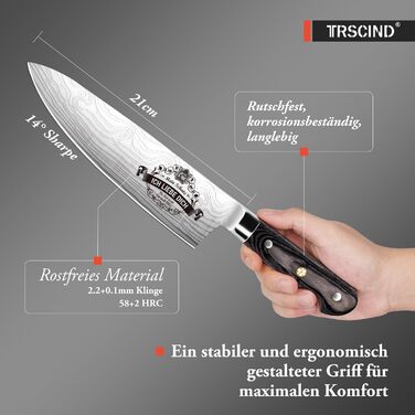 Набір кухонних ножів TRSCIND: подарунок на Різдво та День батька. Професійний кухонний ніж шеф-кухаря з нержавіючої сталі.