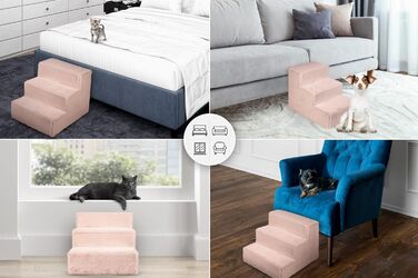 Драбина для собак 30см рожева, 3 сходинки, м'яка, портативна - платформа для дивана, ліжка, домашніх тварин до 50см