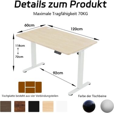 Регульований за висотою стіл Airfish з USB-роз'ємом, електричний стіл з кабельною коробкою, комп'ютерний стіл, офісний стіл, стоячий стіл з нагадуванням про сидячу роботу, 160x80 см, Бежевий & Білий