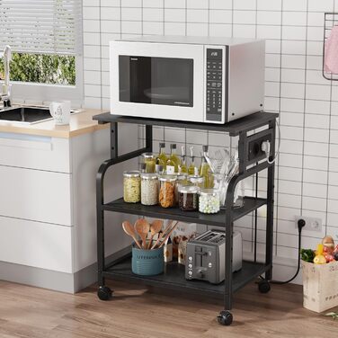 Трирівневий стіл для принтера з розеткою та USB-портами, регульовані полиці, роликовий стійка для принтера для дому/офісу, 3D/лазерний принтер, термопрес (Чорний) Чорний 60 см