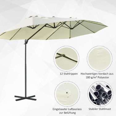 Outsunny Double Parasol Cantilever Parasol Double Parasol з регульованим садовим парасолькою Sunshade Metal Cream White 440 x 270 x 250 см | Аосом