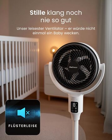 Вентилятор Pro Breeze AirFlo Standventilator: тихий, з пульт, LED-дисплей, 109 см, 2 режими, осциляція, 29 дБ, регулювання висоти, для дому, офісу, спальні, AirFlo WLAN