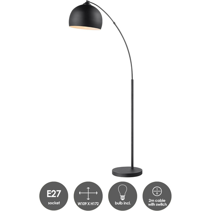 Світильник Home Sweet Home Arc, чорний, h. 172 см, в т.ч. LED E27 9W, індустріальний стиль, для вітальні та спальні