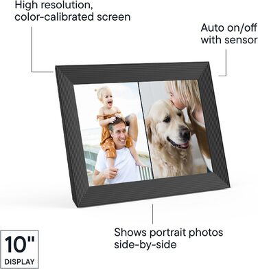 Розумний цифровий фотоальбом Aura Carver 10.1 дюйми HD Wi-Fi Cloud, безлімітний хмарний сховище, відправка фото з будь-якого місця - Gravel 10' - Чорний