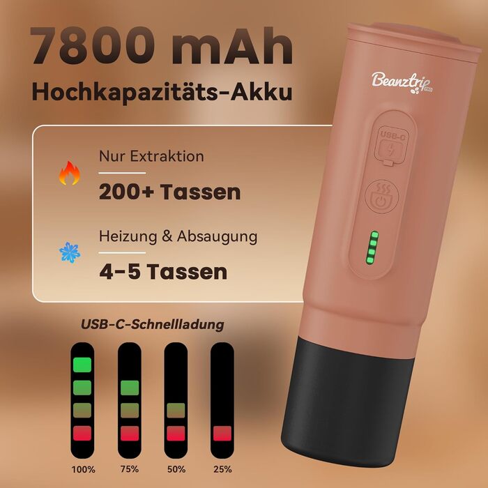 BeanzTrip H02 PRO портативна кавомашина з акумулятором, 2-в-1 для еспресо, сумісна з капсулами NS та меленою кавою, 20 Bar, USB-C, для подорожей, кемпінгу та автодому (Mokamus)