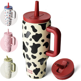 Термокружка-пляшка 900 мл з нержавіючої сталі з ручкою та трубочкою – без BPA, подвійні стінки, не протікає – для подорожей, офісу, університету, спорту та як подарунок (з принтом 