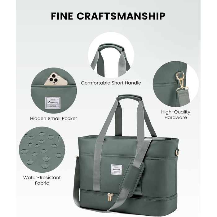 Сумка-мішок LOVEVOOK для жінок, 42L, водонепроникна, з відділенням для взуття, для подорожей, спортзалу, басейну, пологів, Ryanair