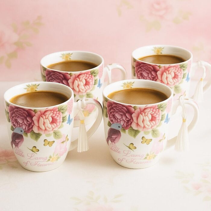 Комплект чашок для кави London Boutique K414: 4 шт., 330 мл, рожевий, стиль Vintage/Retro, флора, подарунок