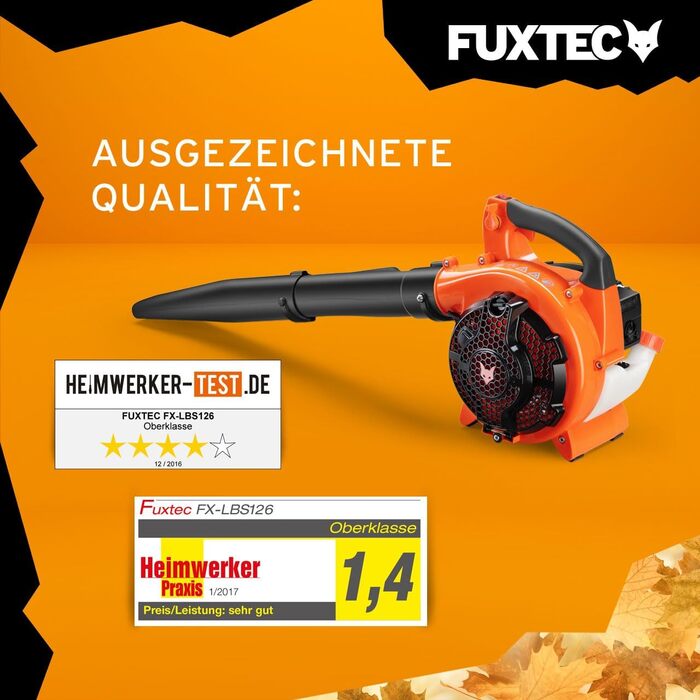 ФУКСТЕК Бензиновий Листозбір 4в1 FX-LBS126, 2-тактний Листоподіймач та Подрібнювач, 2 Труби та 45л Збірник – Перевірена Верхня Лінія, Швидкість Повітря 71 м/с