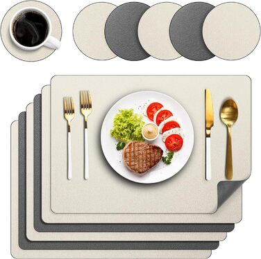 Набори підставки під тарілки 6 шт. з екошкіри, 43x30 см (червоний/бежевий)