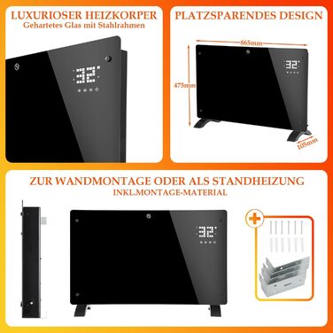 Електричний конвекторний обігрівач Ikodm 2000W з пультом керування та термостатом, енергозберігаючий, тихий, для дому