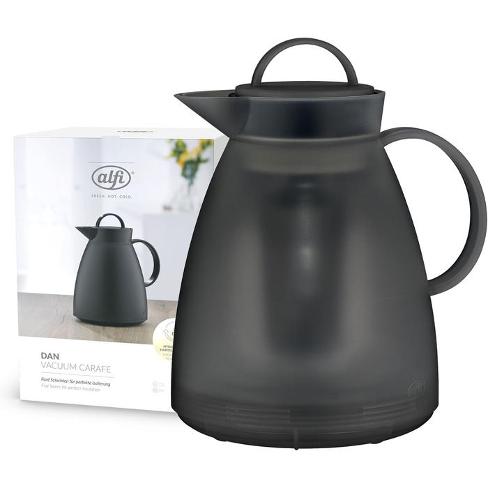 Термос Alfi DAN 1.0 л, пудрово-рожевий, з термоізоляційного пластику з вставкою з термостійкого скла, з кришкою-поворотом, дизайнерська модель, ідеально підходить для кави та чаю, BPA-free (з фільтром для чаю, Smoke)