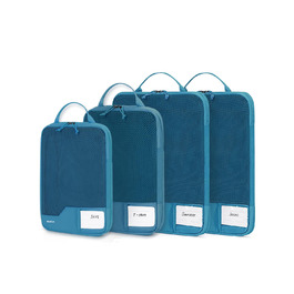 Набір компресійних органайзерів для валізи та рюкзака ECOHUB, 4 шт, з мітками та сітчастим підсиленням, екологічні дорожні сумки для одягу (Синій)