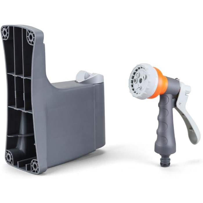 Автоматичний шланг для саду Fuxtec FX-WSA30 – 30 метрів, ½ дюйма, з роликом для стіни, включаючи ручну лійку та з'єднувачі, поворотний на 180°, оранжевий