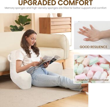 Подушка для відпочинку в ліжку Unisakey з підлокотниками, спинна подушка для читання та відпочинку, знімний, пральний чохол, бежевий