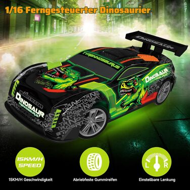 Радіокерований Monstertruck 1:20 2.4GHz Динозавр - швидкість 20 км/год, LED, Музика, для хлопчиків та дівчаток від 3 років