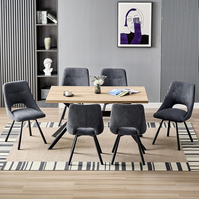 Крісла для обідньої зони, кухонні крісла, крісла для туалетного столика, сучасні м'які крісла для вітальні з металевими ніжками (6 шт., не обертаються, темно-сірий)