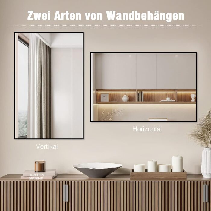 Дзеркало настінне/підлогове Spiegel 40x160 см з рамою, повноекранне, для спальні, вітальні, ванної кімнати, прямокутне, алюмінієва рама (чорний)