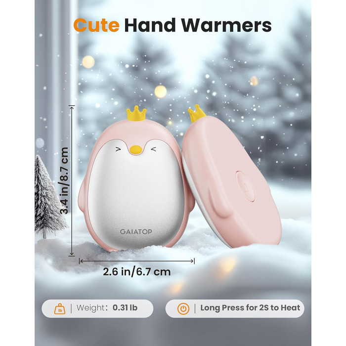 Електричні грілки для рук Gaiatop, 2 шт. з 3 режимами нагріву, магнітні, портативні, багаторазові. Ідеальні для кемпінгу, піших прогулянок, полювання, подарунок для жінок та чоловіків (світло-рожевий)