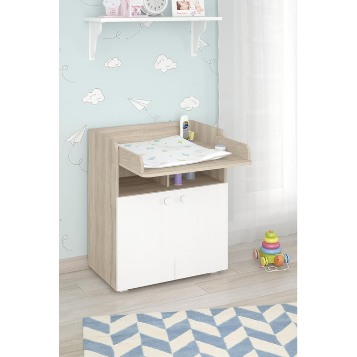 Комод для дитячої кімнати Shefa Wickelkommode 700 Teddy, білий - сучасний комод для дитячої, 47 x 70 x 86 см, білий, Teddy (Ulme)