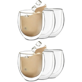 Набір келихів для латте маккіато 4x400 мл, келихи для латте маккіато з подвійними стінками, склянки для кави з подвійними стінками, чайні Келихи, склянки для капучіно, склянки для кави з льодом термостатичні келихи з подвійними стінками скляні чашки для еспресо (6x310 мл Jumbo)