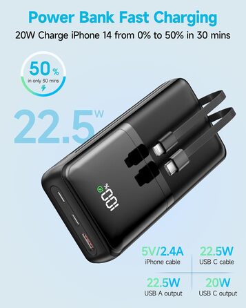 Входи, 4 виходи, компактний для смартфонів/планшетів, 27000mAh, QC 22.5W & USB-C PD 20W, 2