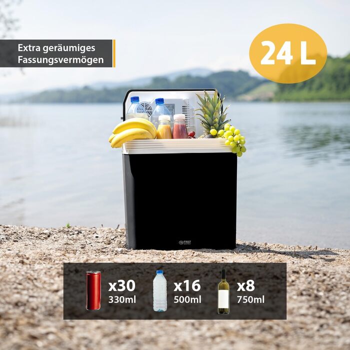 Холодильник автомобільний TZS First Austria 24L з підключенням 12V/230V - Охолоджувальна та нагрівальна сумка для кемпінгу, подорожей, фестивалів - Чорний/Білий