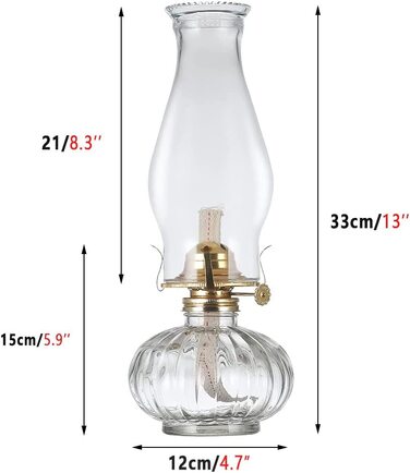 Масляна лампа DEFORMER в стилі ретро, в приміщенні, на відкритому повітрі, 33 см / 13 дюймів, класична масляна лампа, гасова лампа з прозорого скла великої ємності