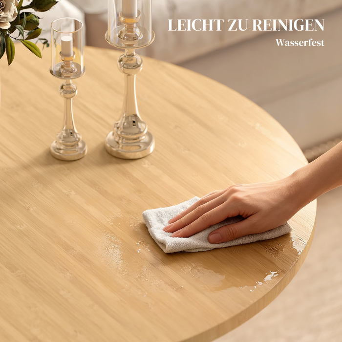 Круглий журнальний столик, бамбуковий столик для вітальні з перехресними ніжками, натуральний