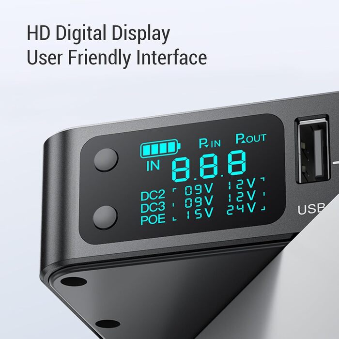 UPS джерело безперебійного живлення 18000 мАг з цифровим дисплеєм, DC USB POE виходи, для камер, роутерів, сканерів відбитків пальців (EU)