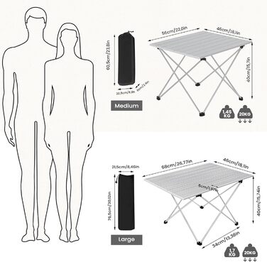 Кемпінговий стіл WOLTU Alu Складаний розкладний стіл Ультралегкий портативний з сумкою для перенесення, розкладний стіл Невеликий туристичний стіл Журнальний столик для кемпінгу Сад Балкон Риболовля, 68 * 46 * 40 см Срібло 68x46x40 см Срібло